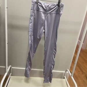 New Balance Girls' Gray Violet Foil Graphic Leggings L(14/16)